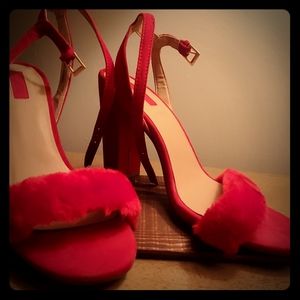 Red faux suede heels